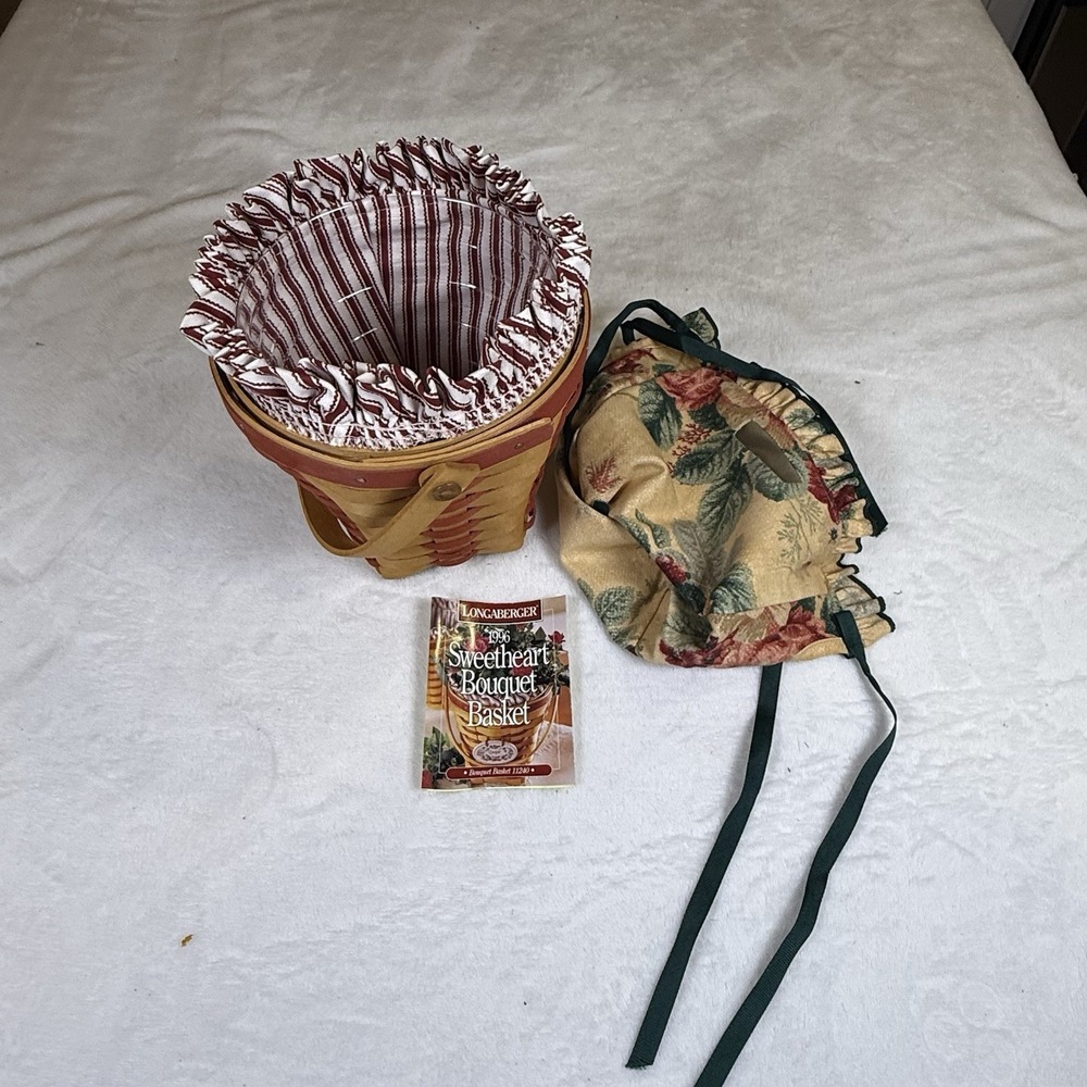 Longaberger 1996 Sweetheart Bouquet Basket 11240 Red Liner Protector Card Vtg